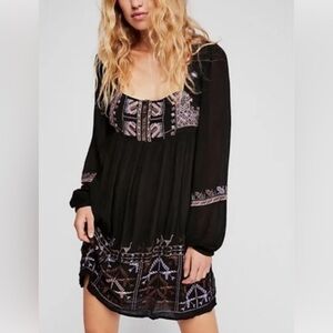 Free People Black Dress with Purple Embroidery